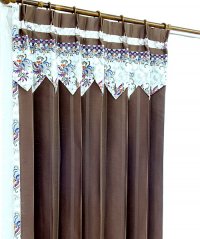 モダン アジアン カーテン 遮光1級 ブラウン色 ストライプ柄 ライン ガルーダUPのイメージ
