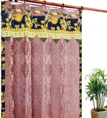 可愛いバランス付きフラットなアジアンカーテン遮光1級ブラウン色ダマスク柄ジャカルタ カサブランカUN
