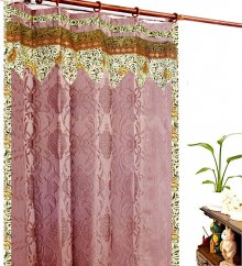 可愛いバランス付きフラットなアジアンカーテン遮光1級ブラウン色ダマスク柄ジャカルタ マフロUPのイメージ