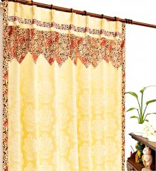 アジアン カーテン モダン 遮光2級 ゴールド色 ロココ紋章柄 ラジャ マフロのイメージ