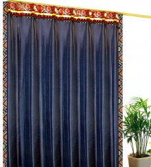 遮光1級カーテンおしゃれなアジアン風ピンストライプ柄ロイヤルブルー【メタリックTテルティナ】のイメージ