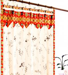 モダン アジアン カーテン 非遮光 ブラック色 リネン 植物柄 ガムランボールのイメージ