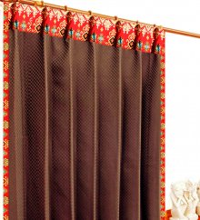 おしゃれなアジアンカーテン遮光2級ブラウン色チェック柄スパイシー【Tガムラン】のイメージ
