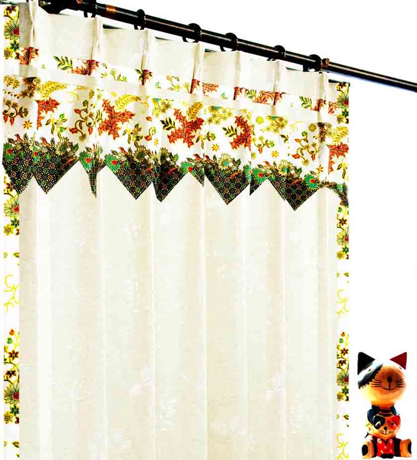 モダンなアジアンカーテン非遮光ホワイト色リネン植物柄のイメージ