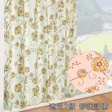 北欧 ライク カーテン 遮光 2級 おしゃれ 西洋菊 柄 《ベージュ色メリル》へ class=