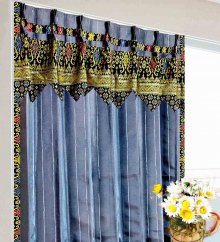 モロッコ カーテン 遮光 1級 モダン ロイヤル ブルー ピン ストライプ 《メタリックMオリオン》のイメージ