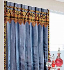 モロッコ カーテン 遮光 1級 モダン ロイヤル ブルー ピン ストライプ 《メタリックMジンバラン》のイメージ