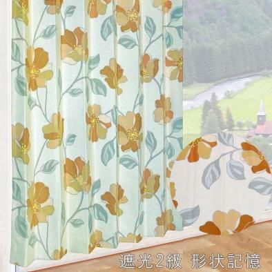 北欧 ライク カーテン 遮光 2級 ベージュ 花柄 《フローラ》へ class=