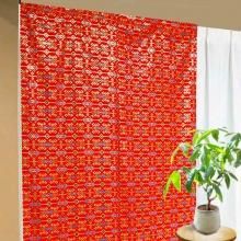 アジアン 布 カーテン バティック 紅(赤)色 立湧く 遮光無し 《ウィディ》 キラキラ 金ラメ フラット 非遮光 570サイズ 規格外オーダーOK 金更紗 class=