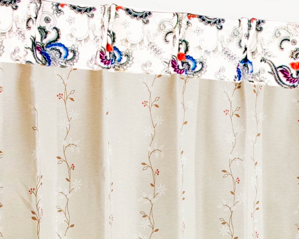 アジアン カーテン おしゃれ 遮光2級 アイボリー ジャスミン 花 リーフ 《チロルTガルーダ》の上飾り