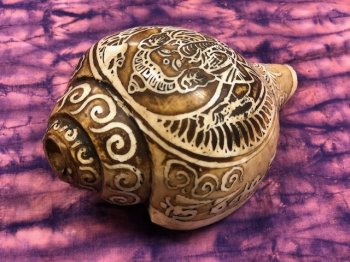 シャンカ(貝笛) 彫刻タイプ 7 Lサイズ 【ネパール】 - ::民族楽器