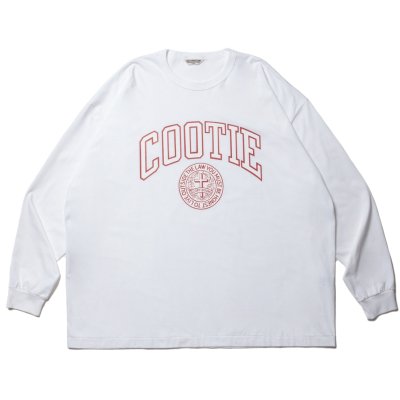 COOTIE Print Oversized L/S Tee（COLLEGE）（WHITE）