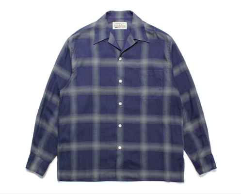 WACKO MARIA /拾ޥꥢ/OMBRE CHECK OPEN COLLAR SHIRT L/S ( TYPE-1 )/֥åץ󥫥顼顼/(NAVY)