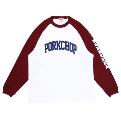 PORK CHOP/ ݡå/COLLEGE RAGLAN L/S TEE/ å饰󥰥꡼/(WHITE BUGUNDY)