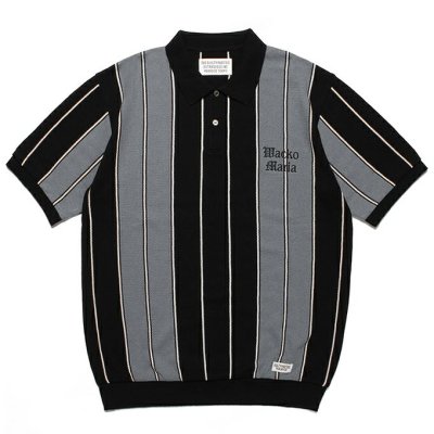 WACKO MARIA/拾ޥꥢ/STRIPED KNIT JACQUARD POLO SHIRT/ȥ饤ץ˥åȥ㥬ɥݥ/GRAY