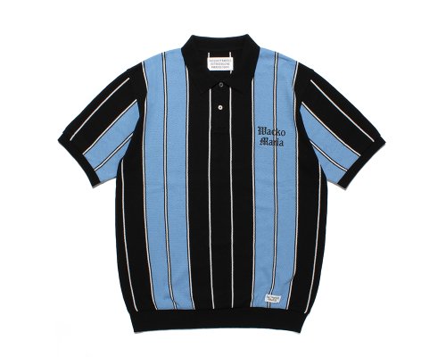 WACKO MARIA/拾ޥꥢ/STRIPED KNIT JACQUARD POLO SHIRT/ȥ饤ץ˥åȥ㥬ɥݥ/BLUE