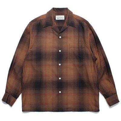 WACKO MARIA/拾ޥꥢ/OMBRE CHECK OPEN COLLAR SHIRT L/S/֥å/ץ󥫥顼/BROWN