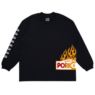 PORK CHOP /ポークチョップ/FIRE BLOCK MULTI L/S TEE/プリントロングスリーブティーシャツ/BLACK
