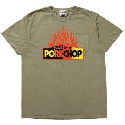 PORK CHOP /ポークチョップ/FIRE BLOCK POCKET TEE/プリントポケットティーシャツ/KHAKI