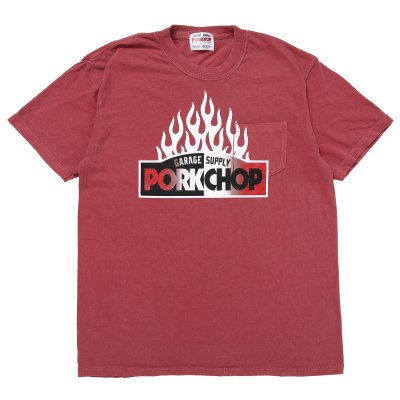 PORK CHOP /ポークチョップ/FIRE BLOCK POCKET TEE/プリントポケットティーシャツ/CRIMSON RED