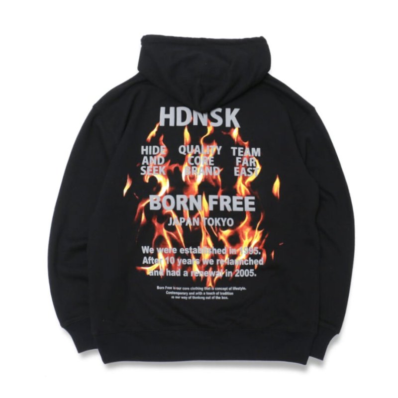 HIDE AND SEEK FLAME HOODED スウェット パーカー L