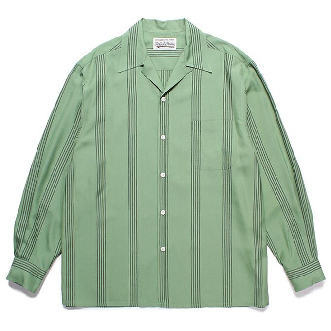 WACKO MARIA/ワコマリア/STRIPED OPEN COLLAR SHIRT L/S/ストライプオープンカラーシャツ/GREEN -  EMILIANO ONLINE SHOP｜RADIALL,DELUXE,WACKO MARIA/ラディアル,デラックス,ワコマリア通販