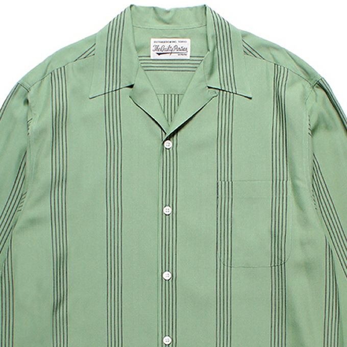 WACKO MARIA/ワコマリア/STRIPED OPEN COLLAR SHIRT L/S/ストライプオープンカラーシャツ/GREEN -  EMILIANO ONLINE SHOP｜RADIALL,DELUXE,WACKO MARIA/ラディアル,デラックス,ワコマリア通販