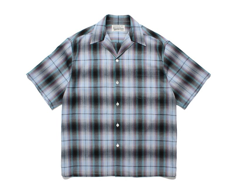 WACKO MARIA/ワコマリア/OMBRE CHECK OPEN COLLAR SHIRT S/S ( TYPE-2 )/オンブレチェックオープンカラーシャツ/BLUE  - EMILIANO ONLINE SHOP｜RADIALL,DELUXE,WACKO MARIA/ラディアル,デラックス,ワコマリア通販