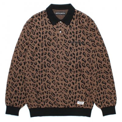 WACKO MARIA/拾ޥꥢ/LEOPARD JACQUARD KNIT POLO SHIRT/쥪ѡɥ㥬ɥ˥åȥݥ/BROWN