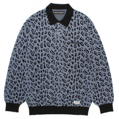 WACKO MARIA/拾ޥꥢ/LEOPARD JACQUARD KNIT POLO SHIRT/쥪ѡɥ㥬ɥ˥åȥݥ/BLUE