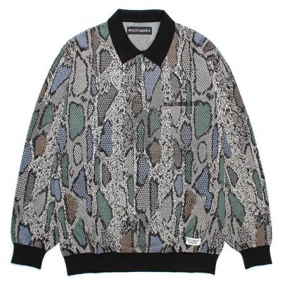 WACKO MARIA/拾ޥꥢ/PYTHON JACQUARD KNIT POLO SHIRT/ѥ󥸥㥬ɥ˥åȥݥ/L-GRAY