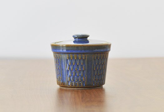 Soholm(スーホルム)／陶器の青いシュガーポット／デンマーク／ビンテージ 画像