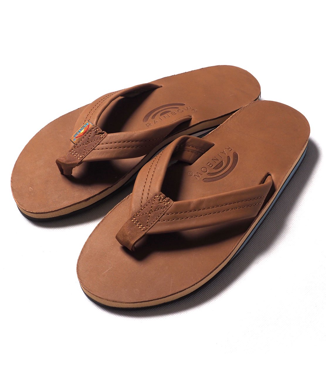 RAINBOW SANDALS】DOUBLE LAYER CLASSIC LEATHER - TAN/BLUE