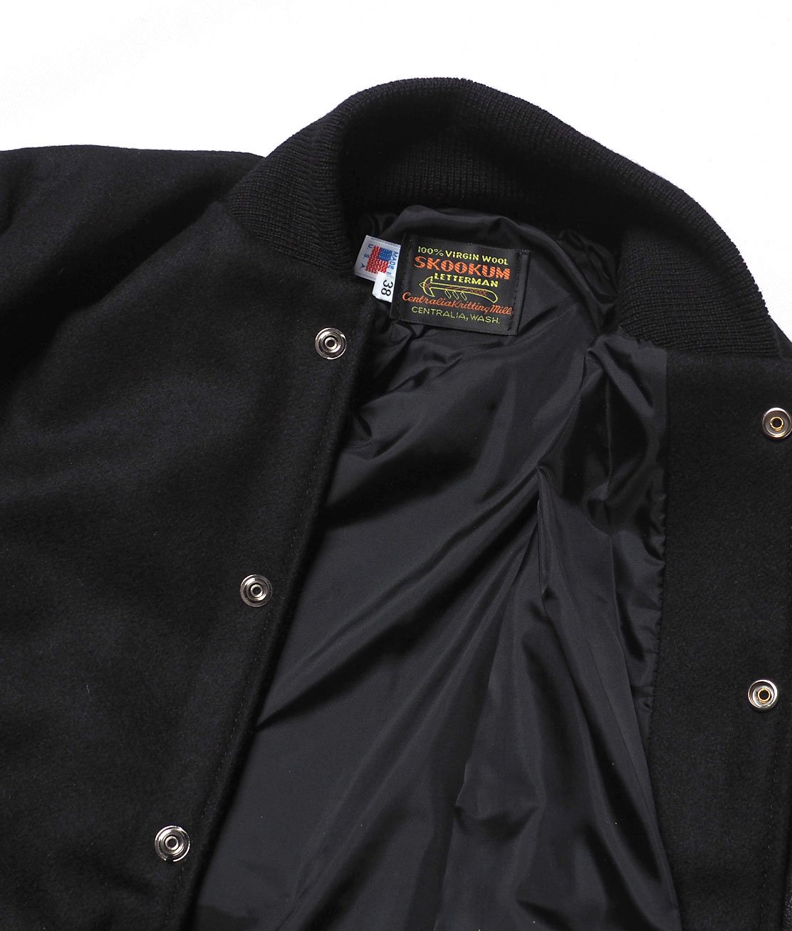 SKOOKUM】LEATHER SLEEVE AWARD JACKET - BLACK/BLACK スクーカム