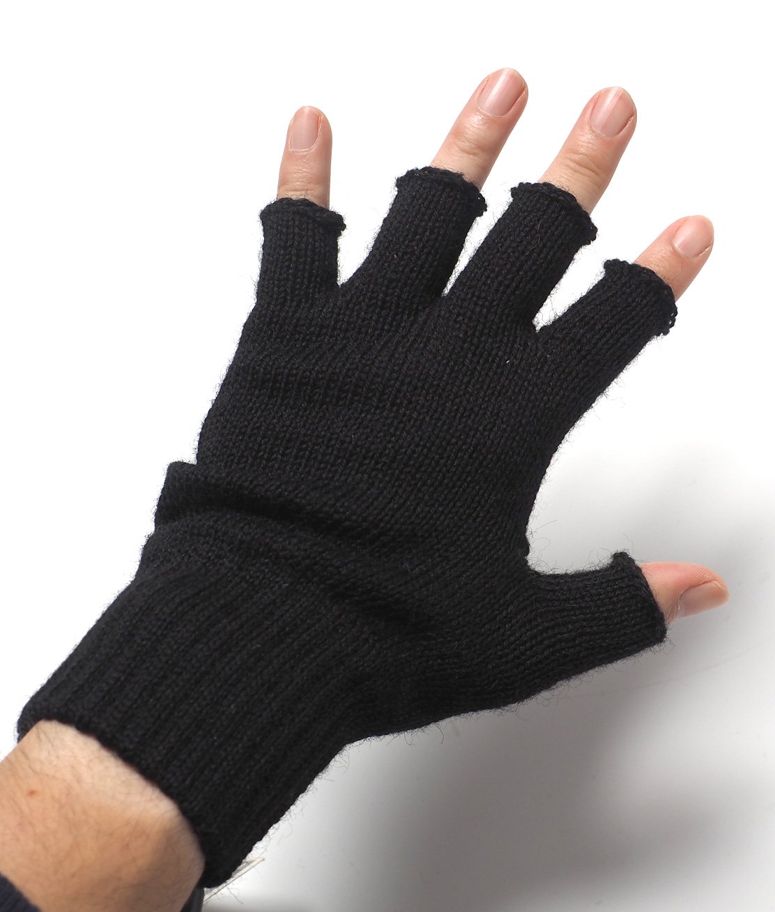 BLACK SHEEP】FINGERLESS MITT - JET BLACK 指なし手袋 ニット グローブ 英国製 - HUNKY DORY