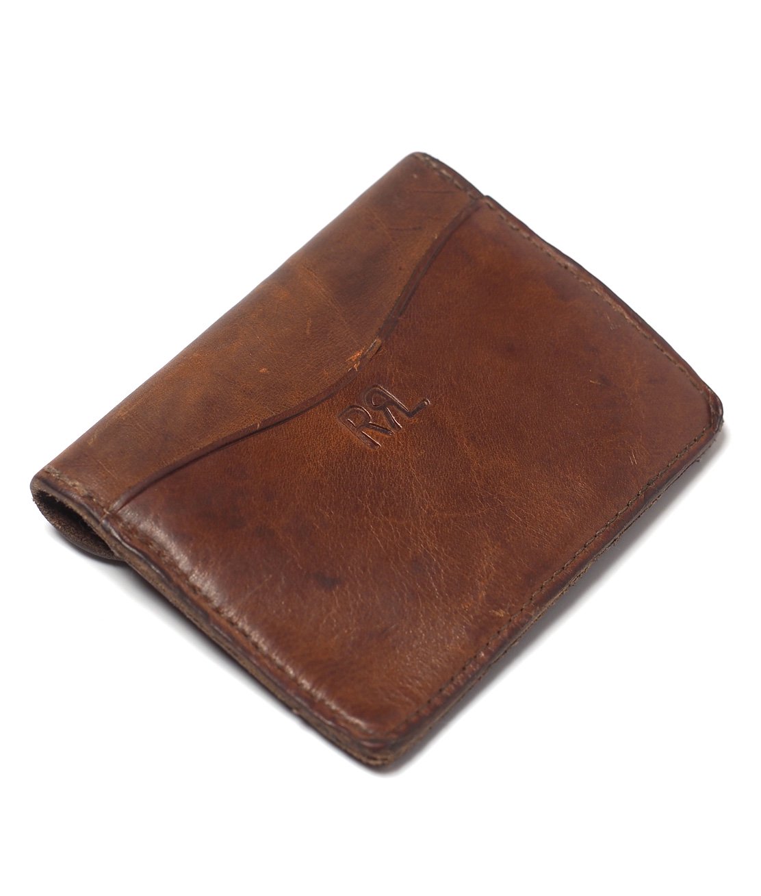 【RRL】TUMBLED LEATHER CARD WALLET - DARK BROWN