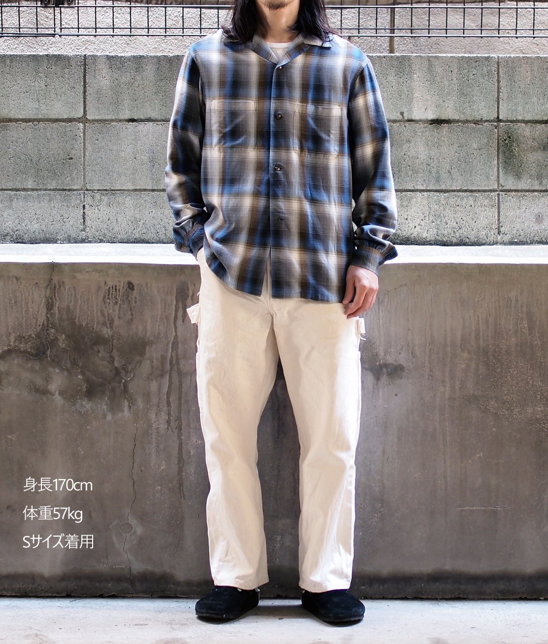 FIVE BROTHER】OPEN COLLAR L/S SHIRT - BLUE OMBRE レーヨンシャツ