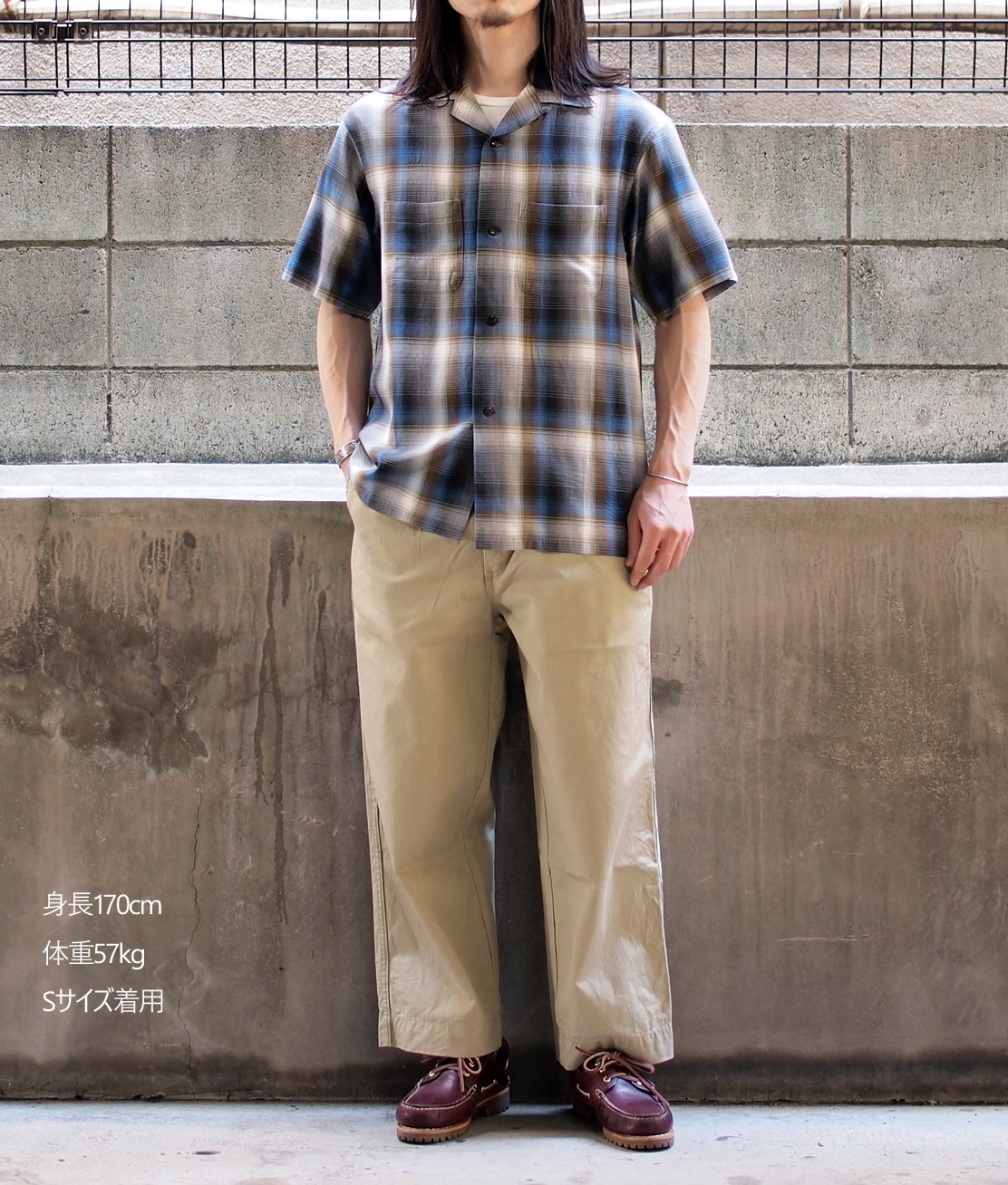 FIVE BROTHER】OPEN COLLAR S/S SHIRT - BLUE OMBRE レーヨンシャツ