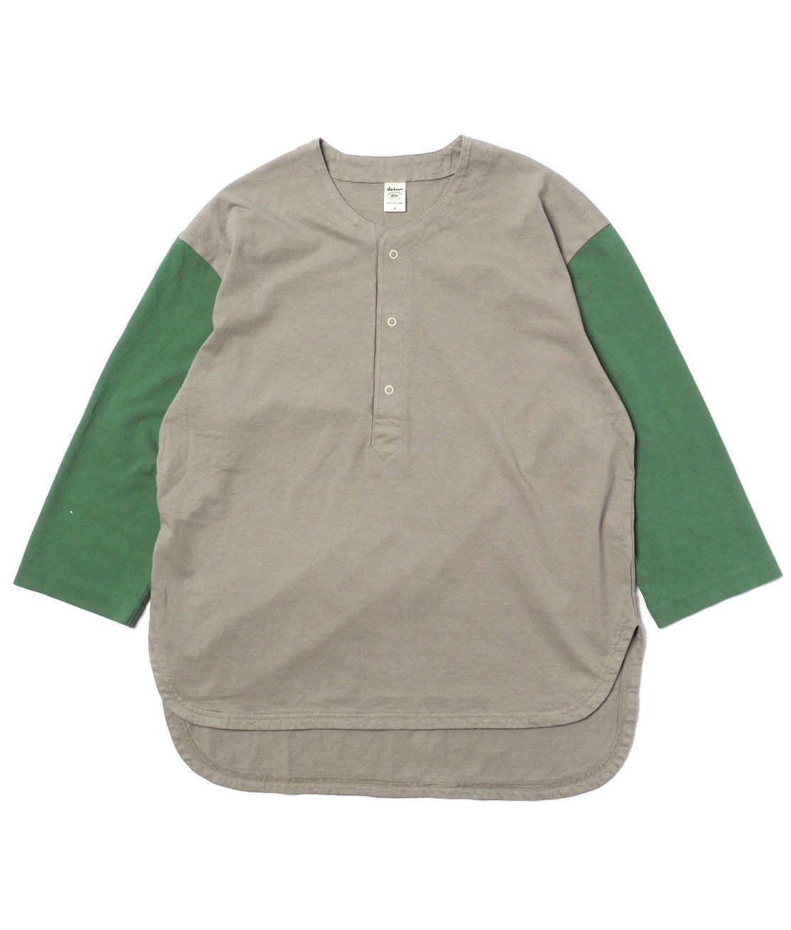 JACKMAN】JM5353 HENLEYNECK BB TEE - SMOKE GRAY/KELLY GREEN Tシャツ