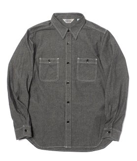 <img class='new_mark_img1' src='https://img.shop-pro.jp/img/new/icons6.gif' style='border:none;display:inline;margin:0px;padding:0px;width:auto;' />【FIVE BROTHER】CHAMBRAY WORK SHIRT - BLACK シャンブレーワークシャツ アメカジ
