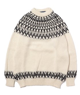 GUERNSEY WOOLLENS】NORDIC CREW NECK SWEATER - ARAN/BLACK ガンジー