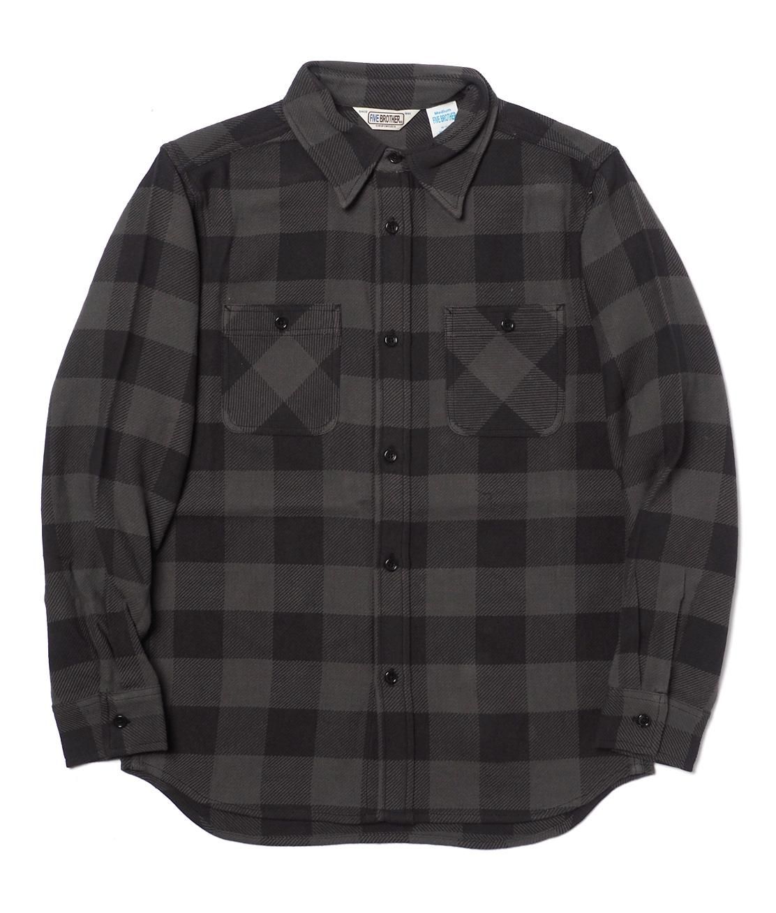 FIVE BROTHER　ネルシャツ　黒×灰（USA製・L） FIVE BROTHER】HEAVY FLANNEL WORK SHIRT - BLACK BUFFALO ネルシャツ