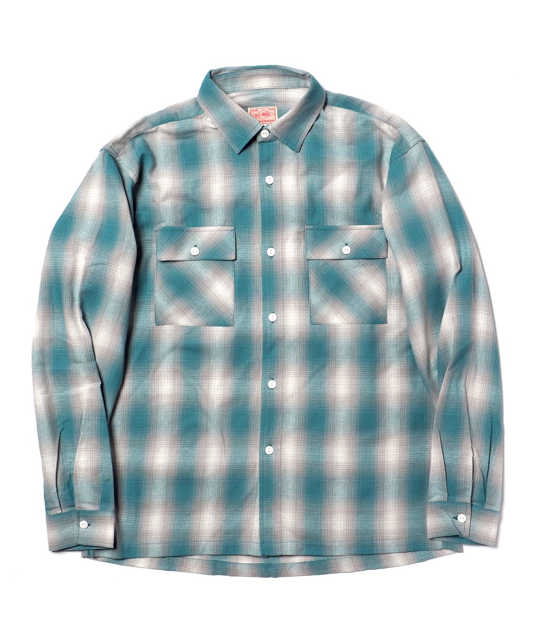 BIG MIKE】OMBRE LIGHT FLANNEL SHIRT - MINT/WHITE ビッグマイク