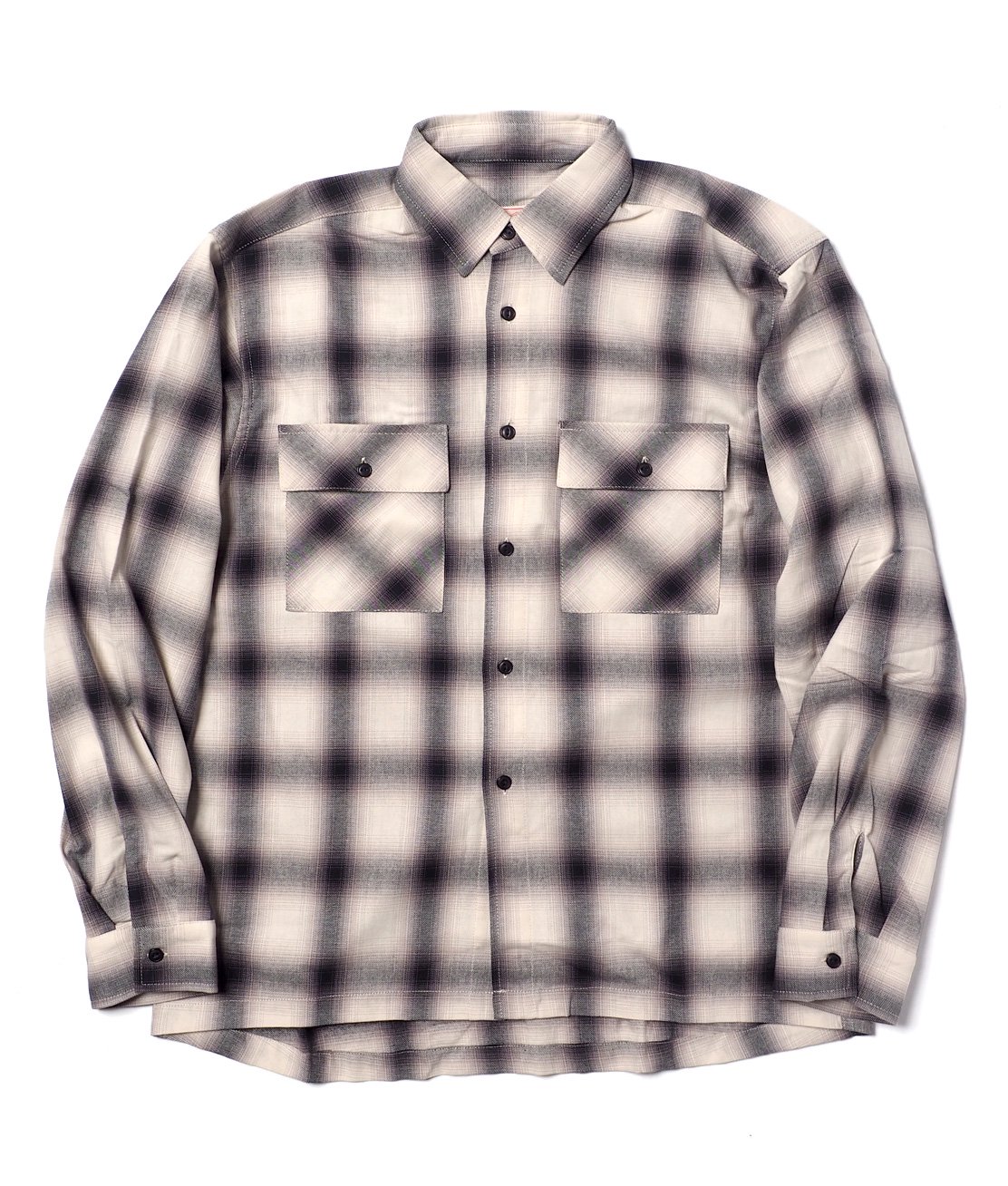 BIG MIKE】OMBRE LIGHT FLANNEL SHIRT - WHITE/NAVY ビッグマイク