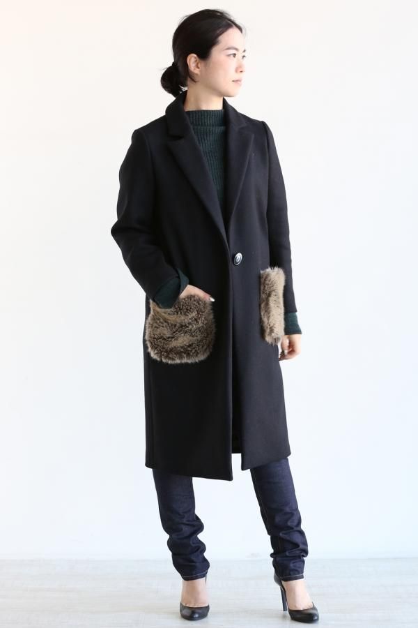 送料無料特集 | 激安の新品・型落ち・アウトレット Coat Chester Wool Oriens Kaon(カオン) With 後ろフリル Fur ジャケット・アウター