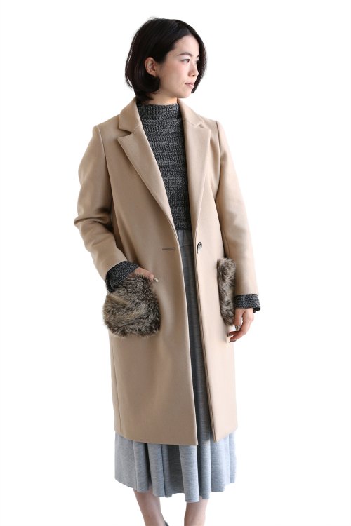 Kaon(カオン) Oriens Wool Chester Coat With Fur 後ろフリル ...