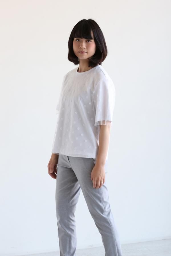 MUVEIL WORK - 美品☆ MUVEIL WORK 17AW チュールレイヤードTブラウス ネイビー 美品☆ MUVEIL WORK 17AW チュールレイヤードTブラウス ネイビー