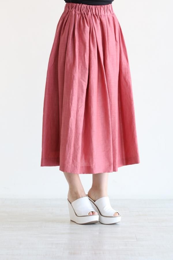 【雑誌掲載】サクラ　リネンカールマイヤースカート　ロング ¥27,000 税込 SACRA - SACRA サクラ リネンカールマイヤースカート ブラウンの