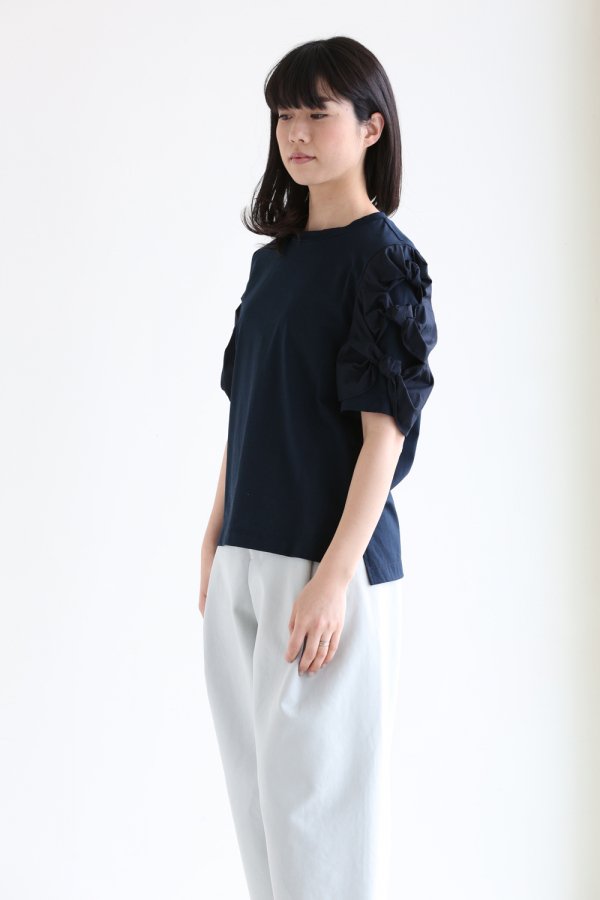 MUVEIL MORK(ミュベールワーク) リボンスリーブTシャツ【MW74UTS004】navy - YAMAROKU（ヤマロク） オンラインストア