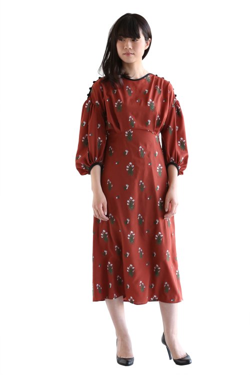 Pedicel Embroidery Puff Sleeve Dress - YAMAROKU（ヤマロク ...